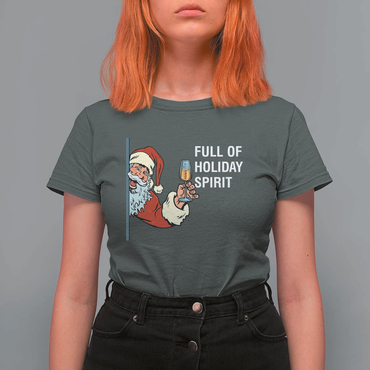 Funny Christmas Wine T Shirt For Women Full Of Holiday Spirit Santa - Wonder Print Shop