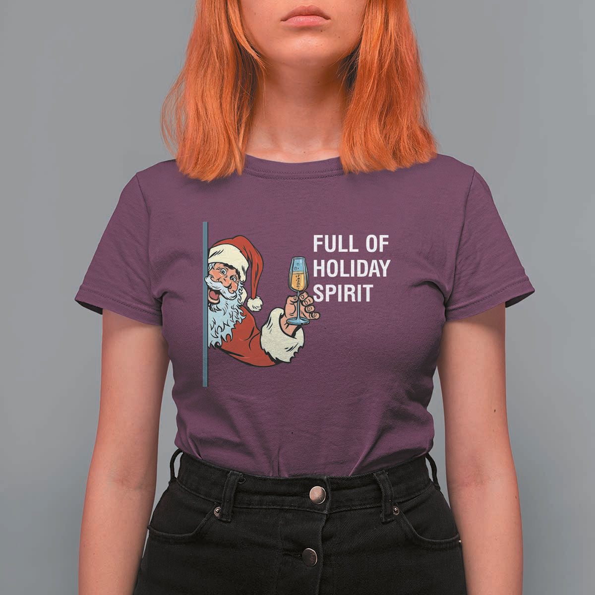 Funny Christmas Wine T Shirt For Women Full Of Holiday Spirit Santa - Wonder Print Shop