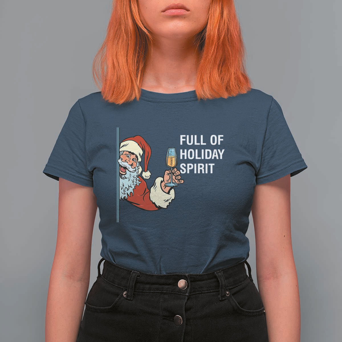 Funny Christmas Wine T Shirt For Women Full Of Holiday Spirit Santa - Wonder Print Shop