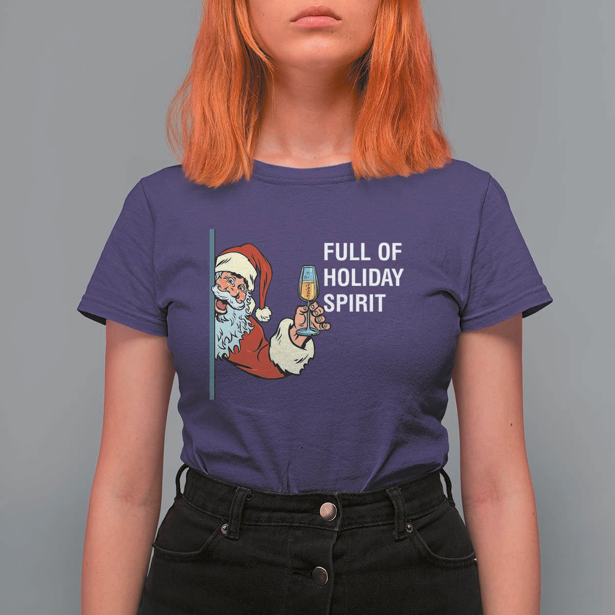 Funny Christmas Wine T Shirt For Women Full Of Holiday Spirit Santa - Wonder Print Shop