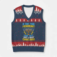 Funny Is That your Menorah Cause That's Just A Damn Candelabra V-Neck Knit Sweater Vest Hanukkah Menorah - Wonder Print Shop