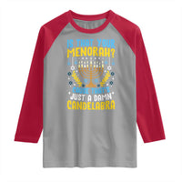 Funny Is That your Menorah Cause That's Just A Damn Candelabra Raglan Shirt Hanukkah Menorah - Wonder Print Shop