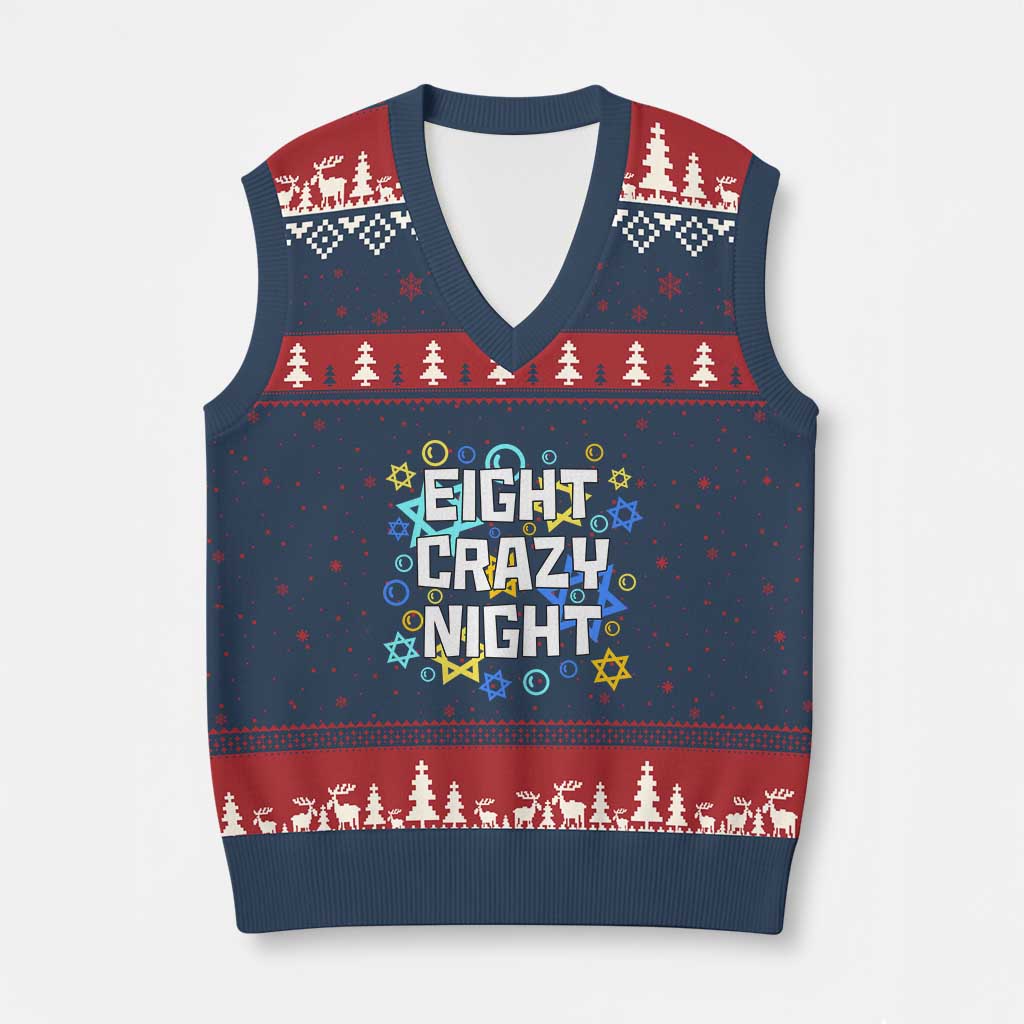 Funny Hanukkah Eight Crazy Night V-Neck Knit Sweater Vest Jewish Hebrew Chanukah David Stars - Wonder Print Shop