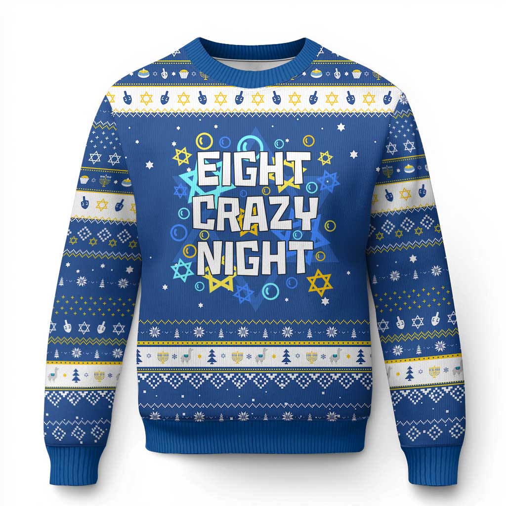 Funny Chanukah Eight Crazy Night Hanukkah Ugly Sweater Jewish Hebrew David Stars - Wonder Print Shop