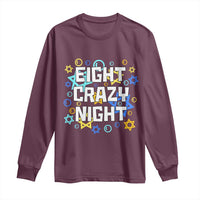 Funny Hanukkah Eight Crazy Night Long Sleeve Shirt Jewish Hebrew Chanukah David Stars - Wonder Print Shop