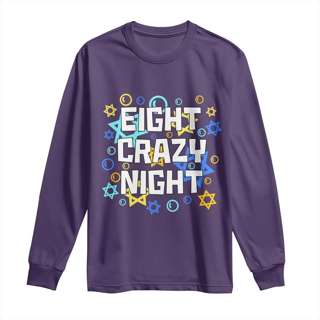 Funny Hanukkah Eight Crazy Night Long Sleeve Shirt Jewish Hebrew Chanukah David Stars - Wonder Print Shop