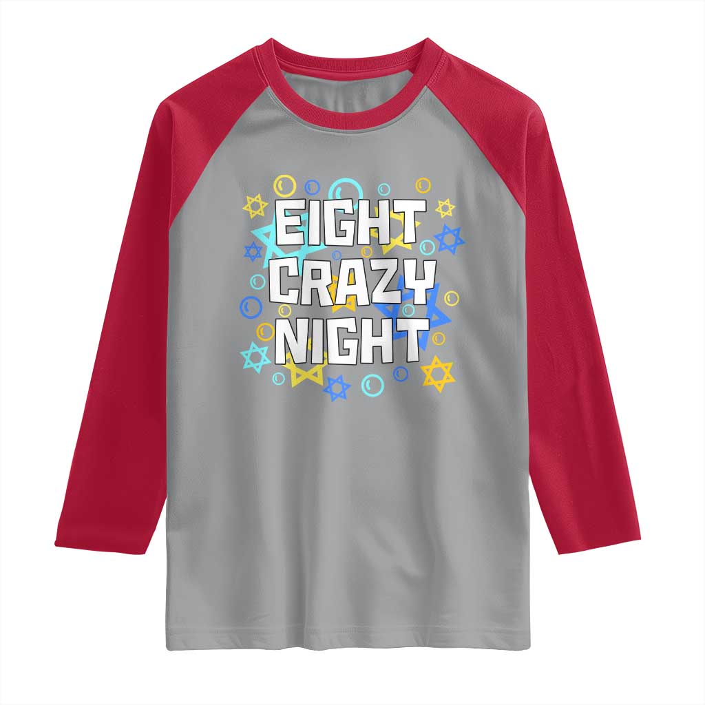 Funny Hanukkah Eight Crazy Night Raglan Shirt Jewish Hebrew Chanukah David Stars - Wonder Print Shop