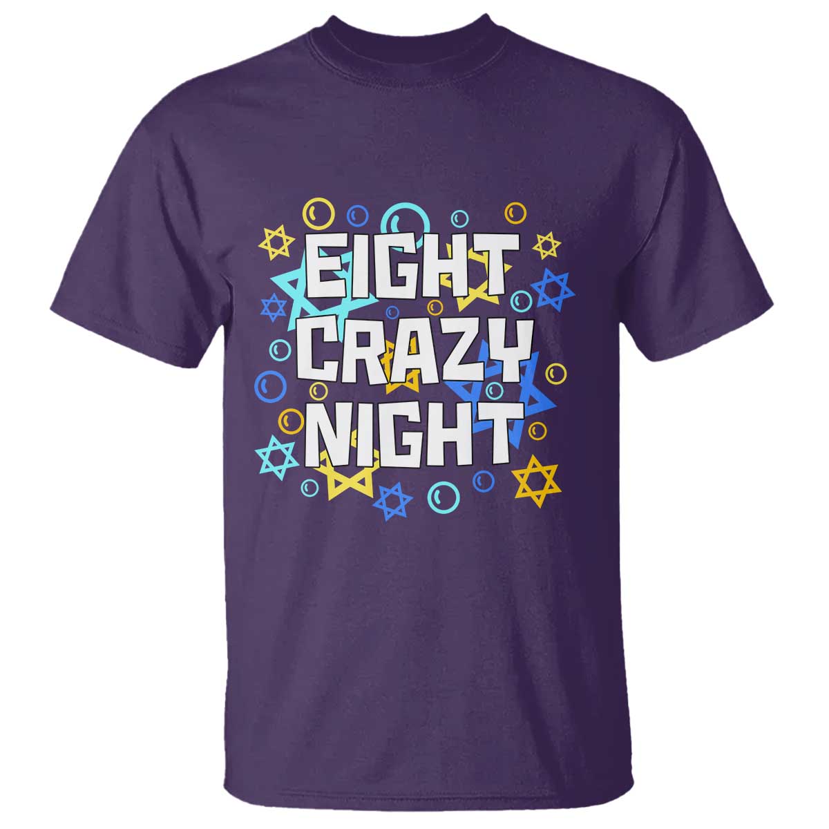 Funny Hanukkah Eight Crazy Night T Shirt Jewish Hebrew Chanukah David Stars - Wonder Print Shop