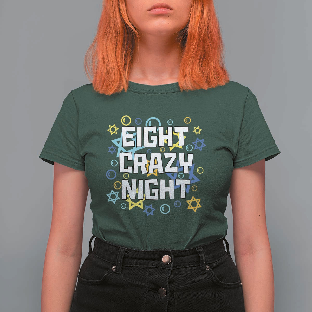 Funny Hanukkah Eight Crazy Night T Shirt For Women Jewish Hebrew Chanukah David Stars - Wonder Print Shop