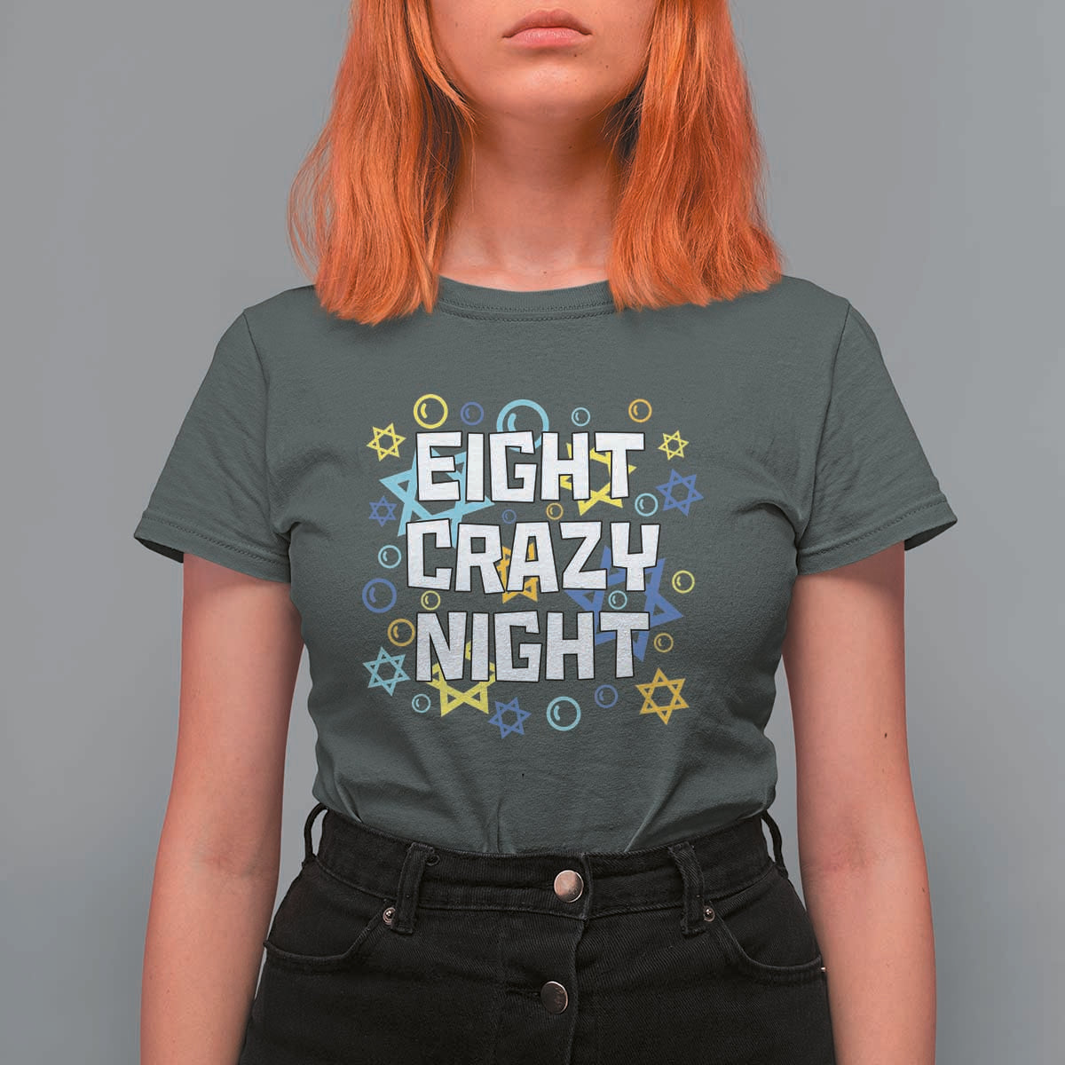 Funny Hanukkah Eight Crazy Night T Shirt For Women Jewish Hebrew Chanukah David Stars - Wonder Print Shop