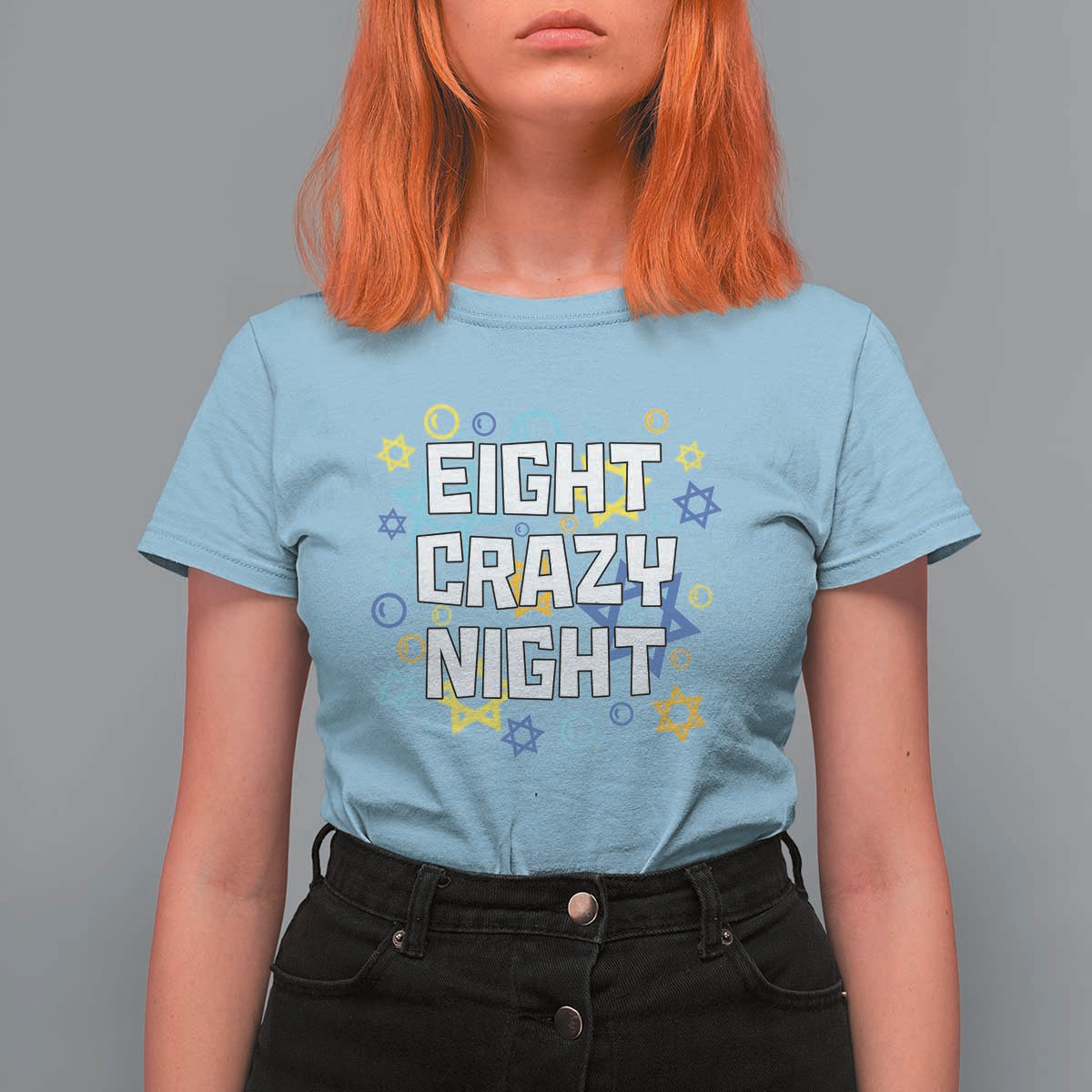 Funny Hanukkah Eight Crazy Night T Shirt For Women Jewish Hebrew Chanukah David Stars - Wonder Print Shop