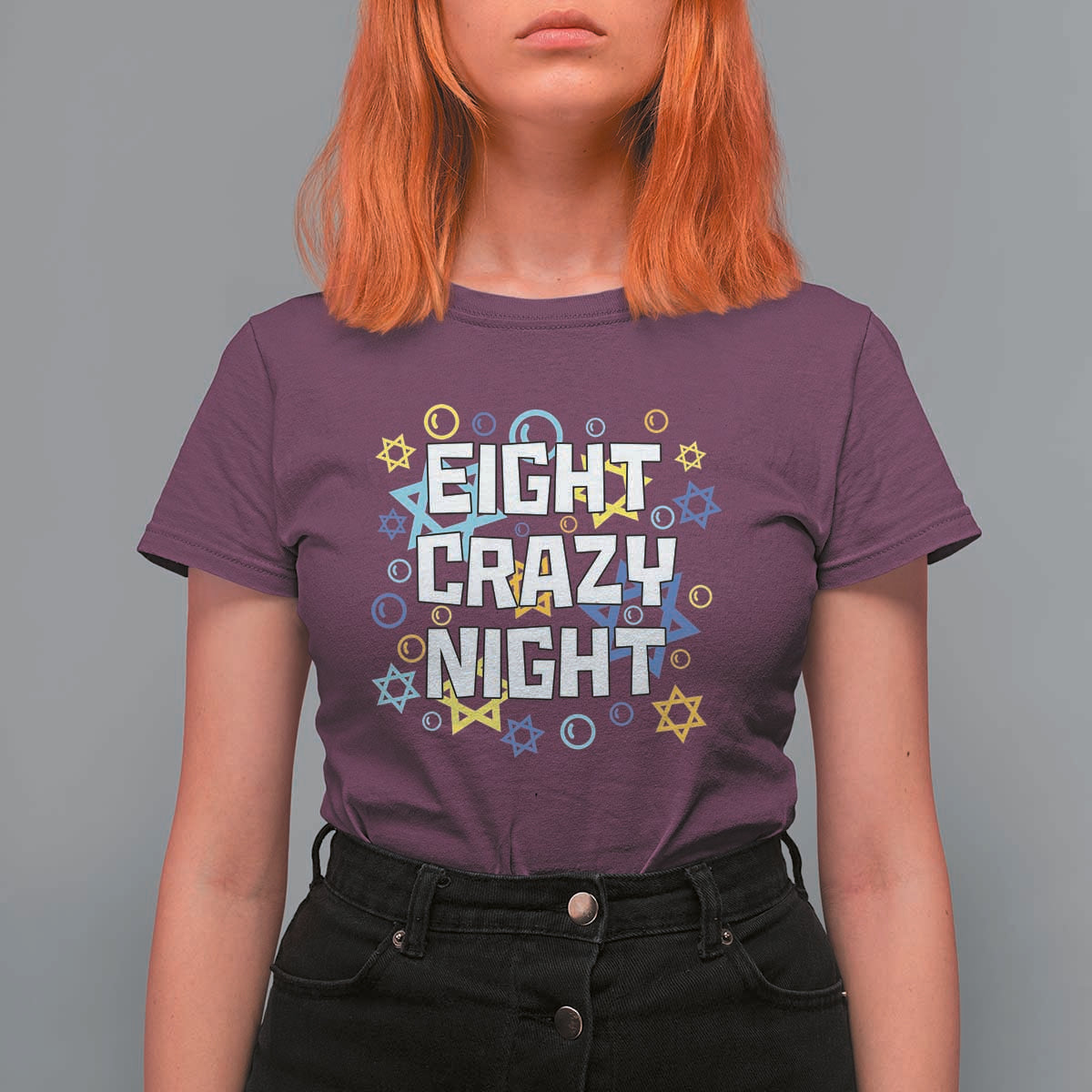 Funny Hanukkah Eight Crazy Night T Shirt For Women Jewish Hebrew Chanukah David Stars - Wonder Print Shop