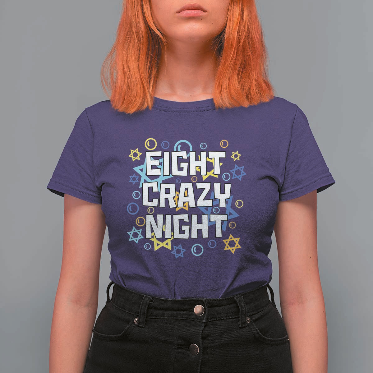 Funny Hanukkah Eight Crazy Night T Shirt For Women Jewish Hebrew Chanukah David Stars - Wonder Print Shop