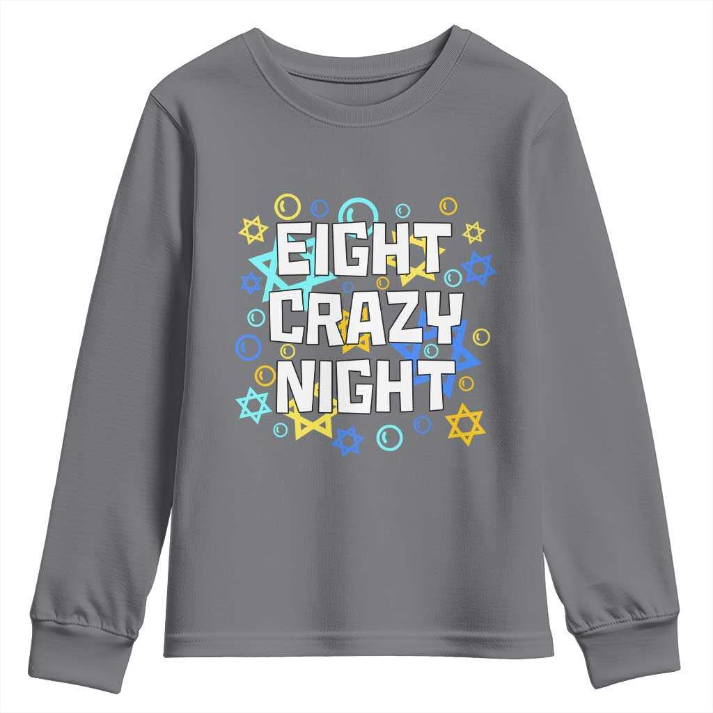 Funny Hanukkah Eight Crazy Night Youth Sweatshirt Jewish Hebrew Chanukah David Stars - Wonder Print Shop
