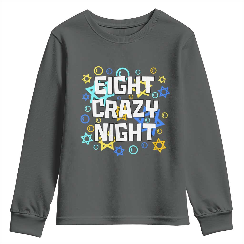 Funny Hanukkah Eight Crazy Night Youth Sweatshirt Jewish Hebrew Chanukah David Stars - Wonder Print Shop