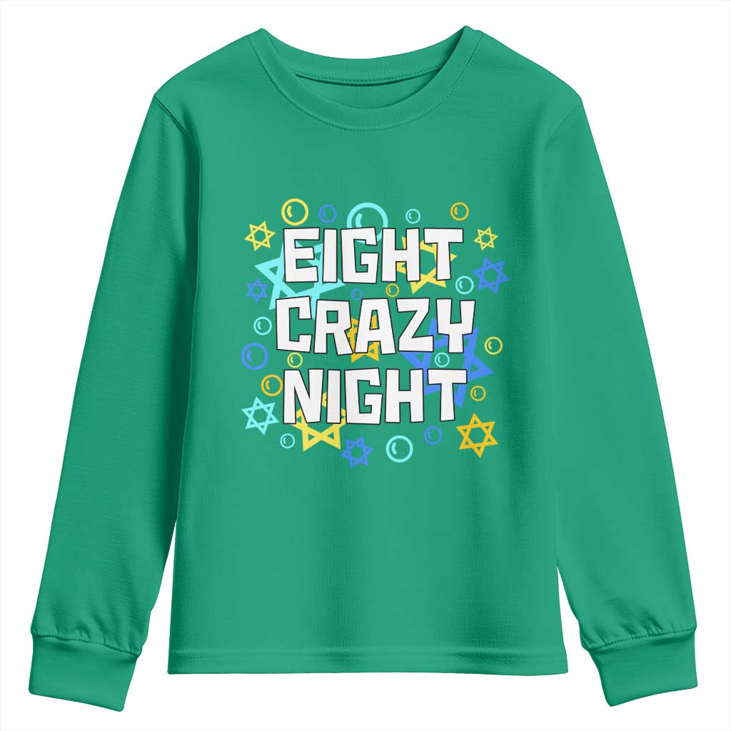 Funny Hanukkah Eight Crazy Night Youth Sweatshirt Jewish Hebrew Chanukah David Stars - Wonder Print Shop