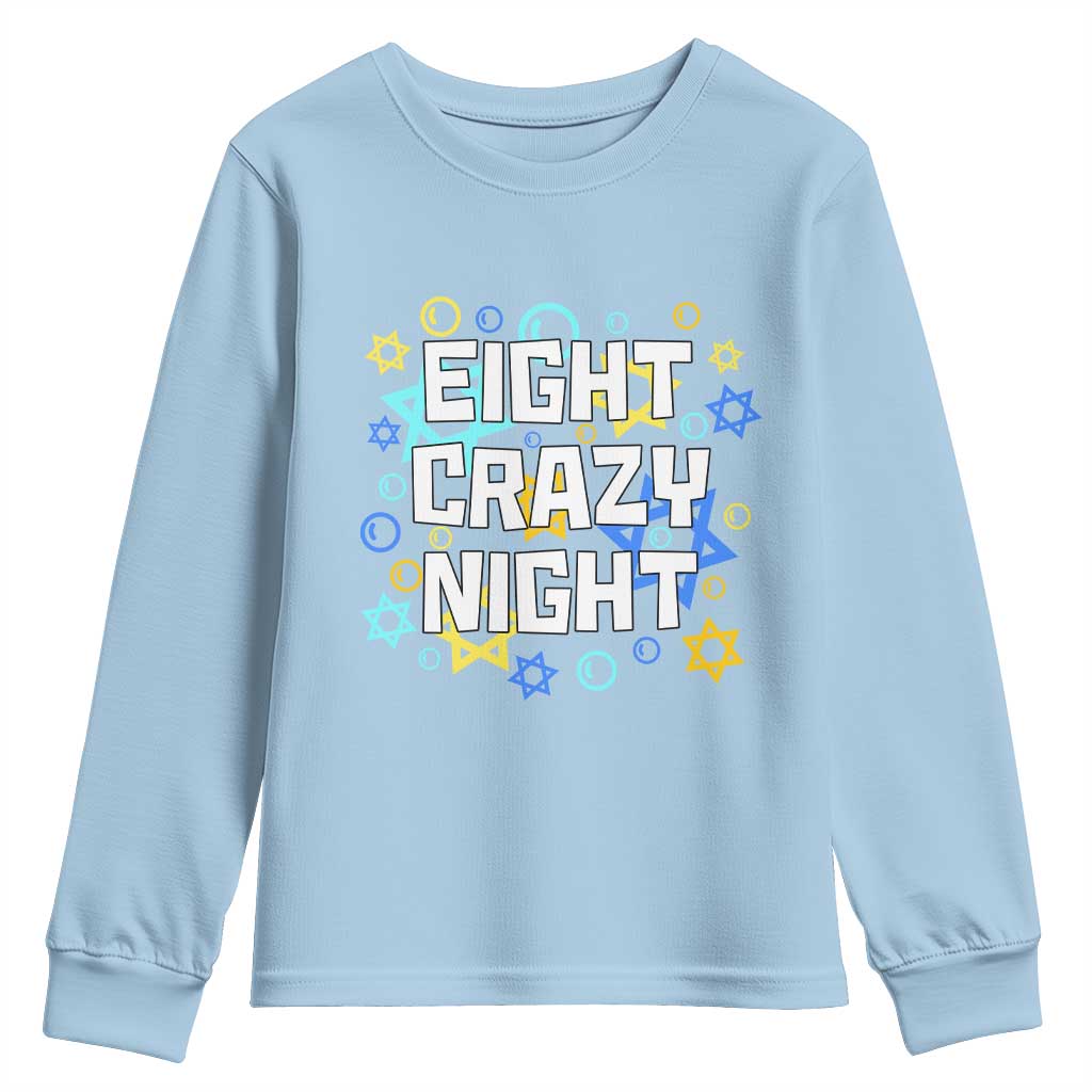 Funny Hanukkah Eight Crazy Night Youth Sweatshirt Jewish Hebrew Chanukah David Stars - Wonder Print Shop