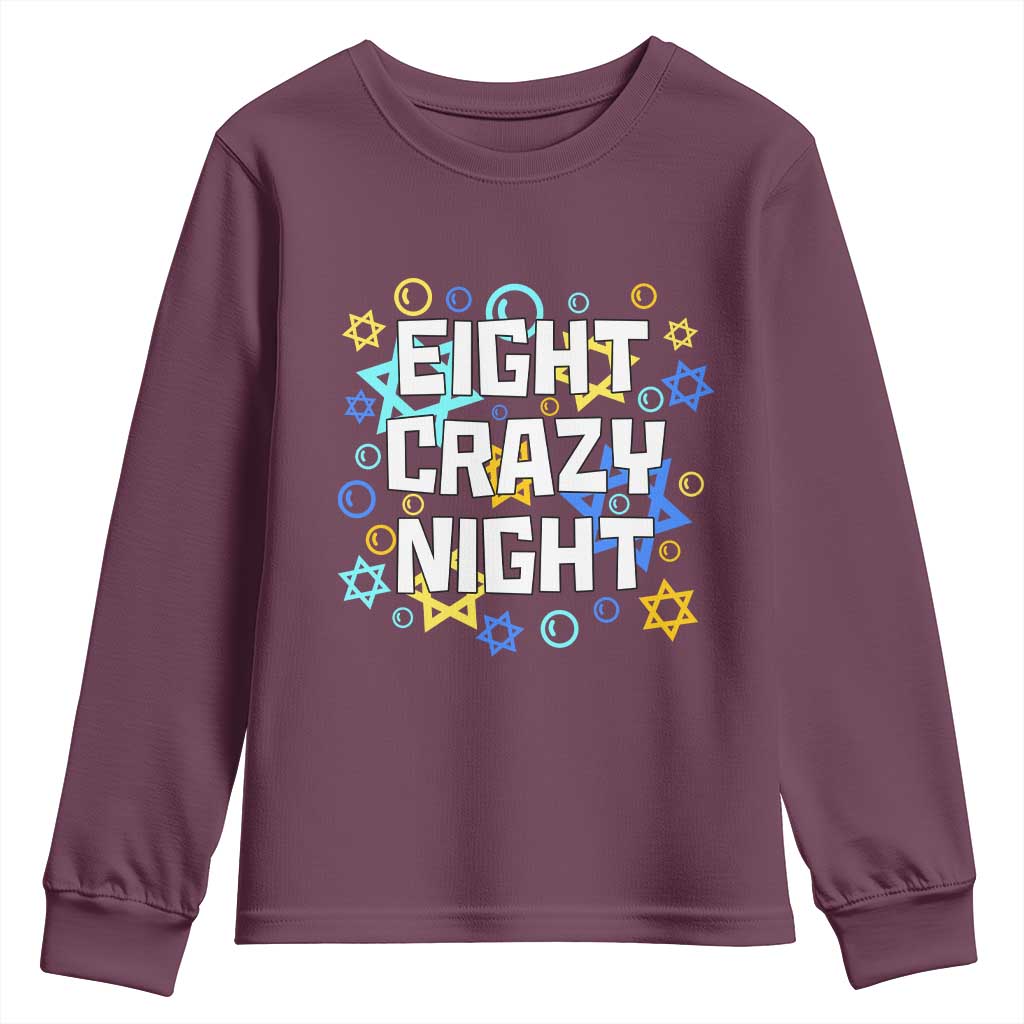 Funny Hanukkah Eight Crazy Night Youth Sweatshirt Jewish Hebrew Chanukah David Stars - Wonder Print Shop