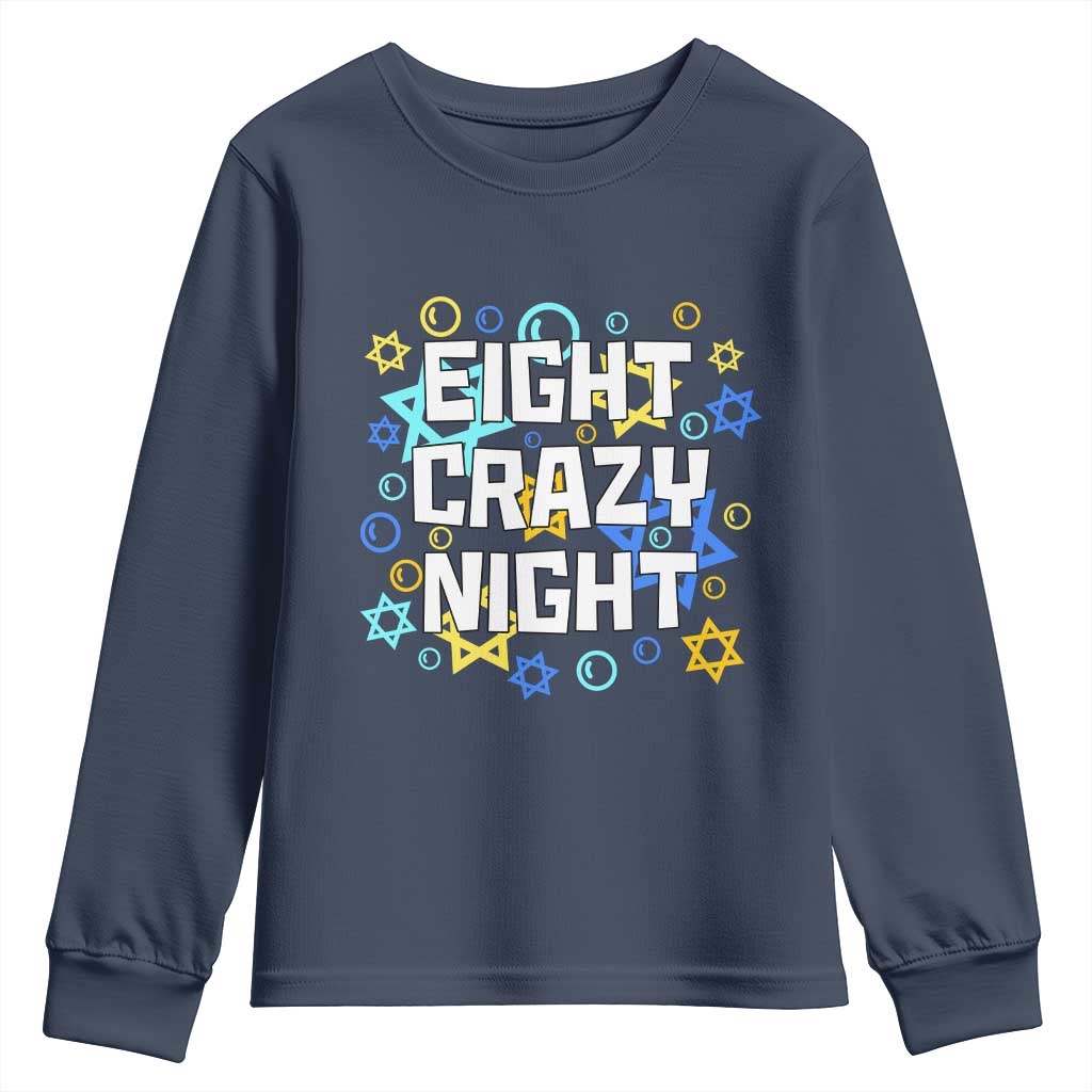Funny Hanukkah Eight Crazy Night Youth Sweatshirt Jewish Hebrew Chanukah David Stars - Wonder Print Shop