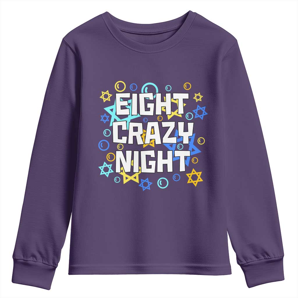 Funny Hanukkah Eight Crazy Night Youth Sweatshirt Jewish Hebrew Chanukah David Stars - Wonder Print Shop