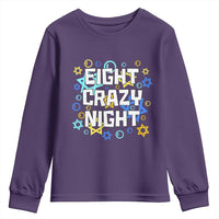 Funny Hanukkah Eight Crazy Night Youth Sweatshirt Jewish Hebrew Chanukah David Stars - Wonder Print Shop