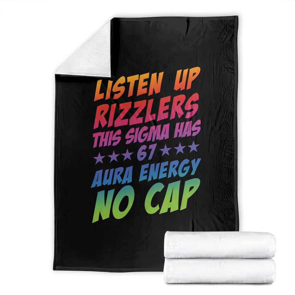 Funny Listen Up Rizzlers This Sigma Has 67 Aura Energy No Cap Throw Blanket - Wonder Print Shop