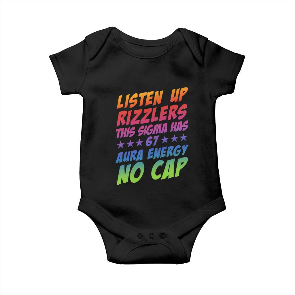 Funny Listen Up Rizzlers This Sigma Has 67 Aura Energy No Cap Baby Onesie - Wonder Print Shop