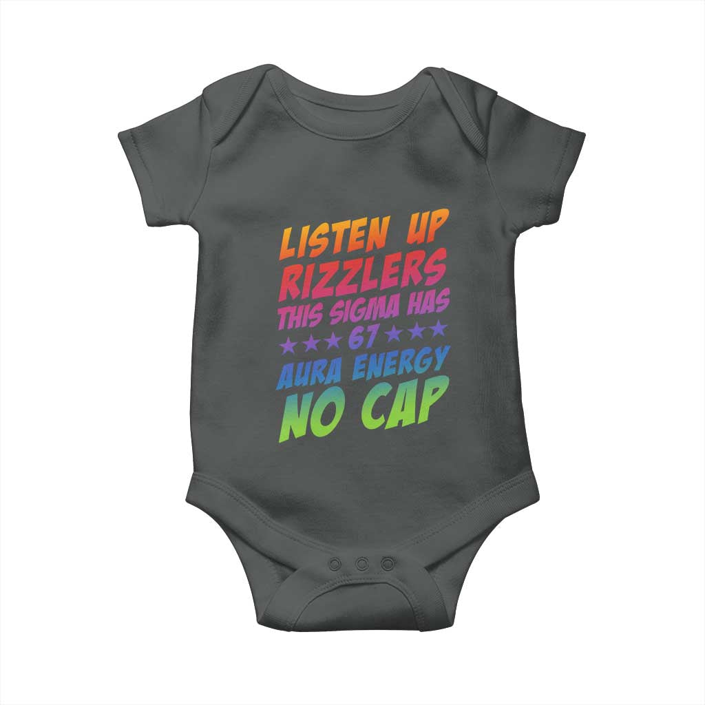 Funny Listen Up Rizzlers This Sigma Has 67 Aura Energy No Cap Baby Onesie - Wonder Print Shop