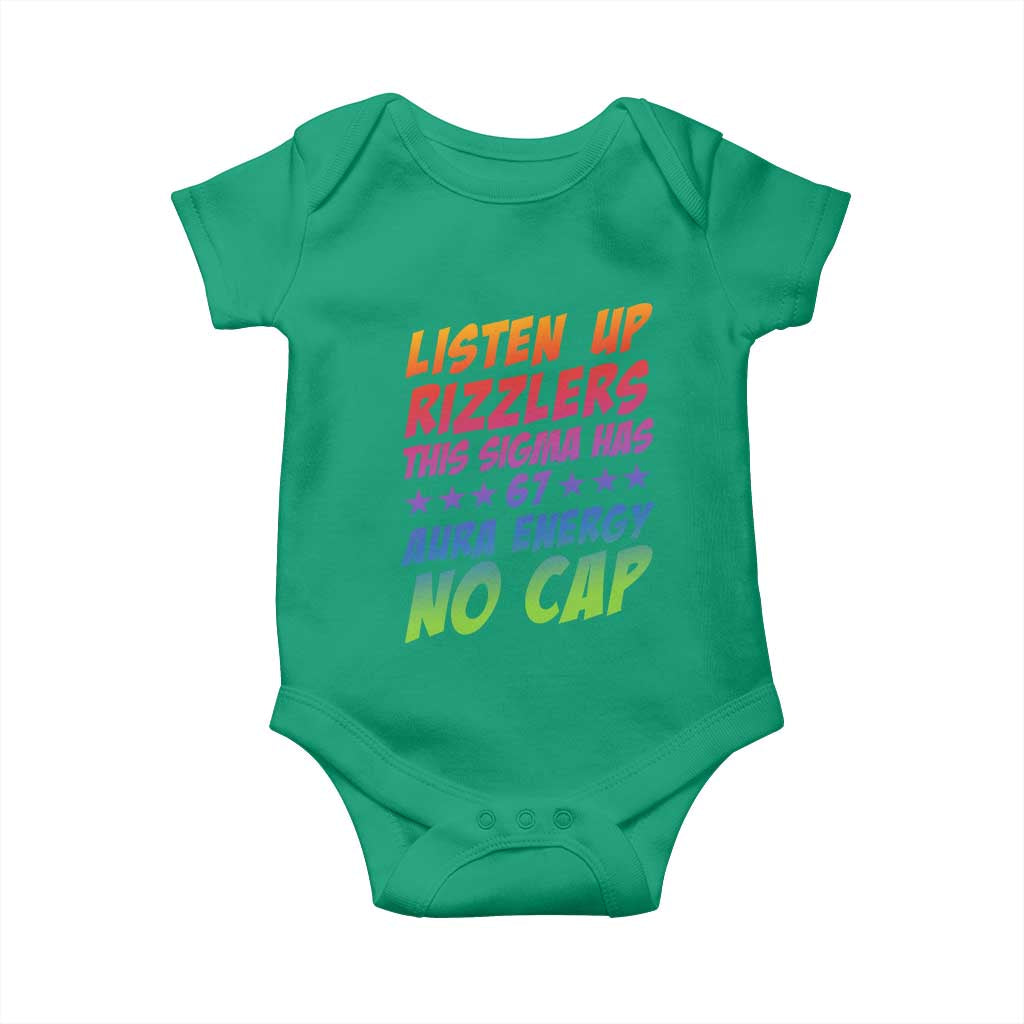 Funny Listen Up Rizzlers This Sigma Has 67 Aura Energy No Cap Baby Onesie - Wonder Print Shop