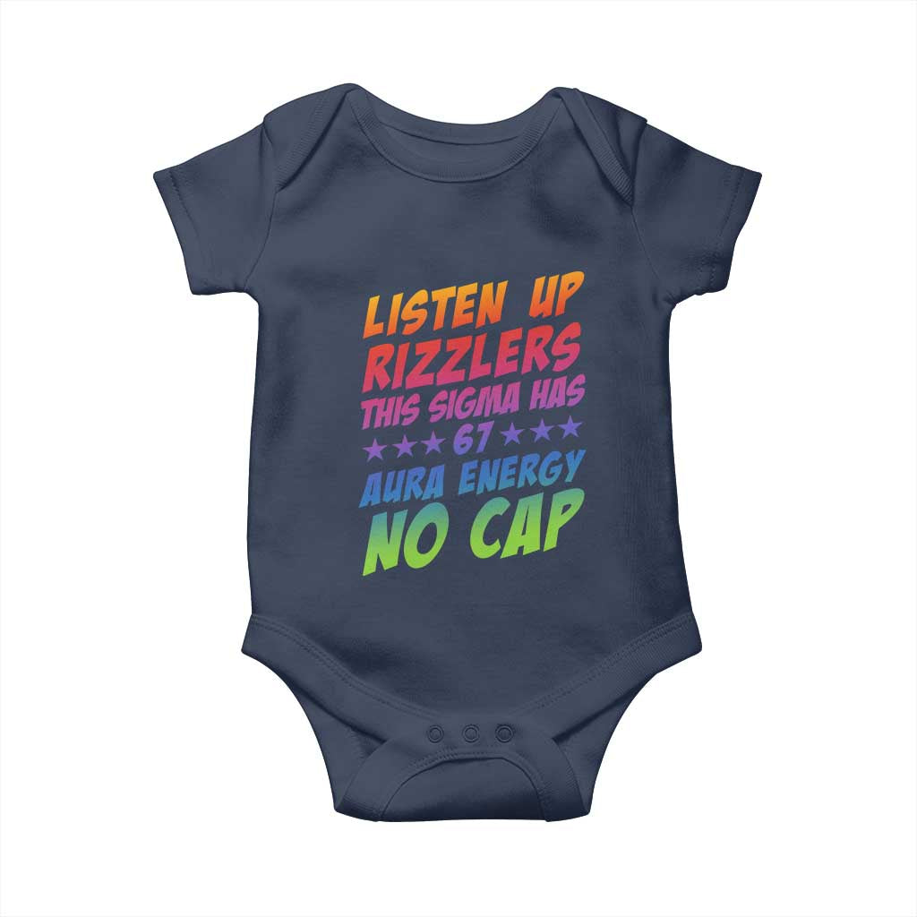 Funny Listen Up Rizzlers This Sigma Has 67 Aura Energy No Cap Baby Onesie - Wonder Print Shop