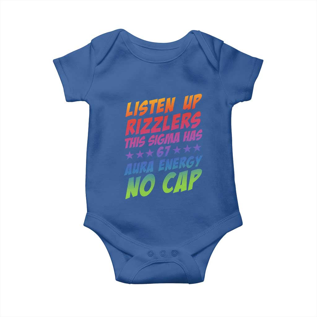 Funny Listen Up Rizzlers This Sigma Has 67 Aura Energy No Cap Baby Onesie - Wonder Print Shop