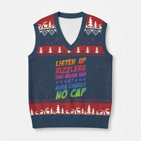 Funny Listen Up Rizzlers This Sigma Has 67 Aura Energy No Cap V-Neck Knit Sweater Vest - Wonder Print Shop
