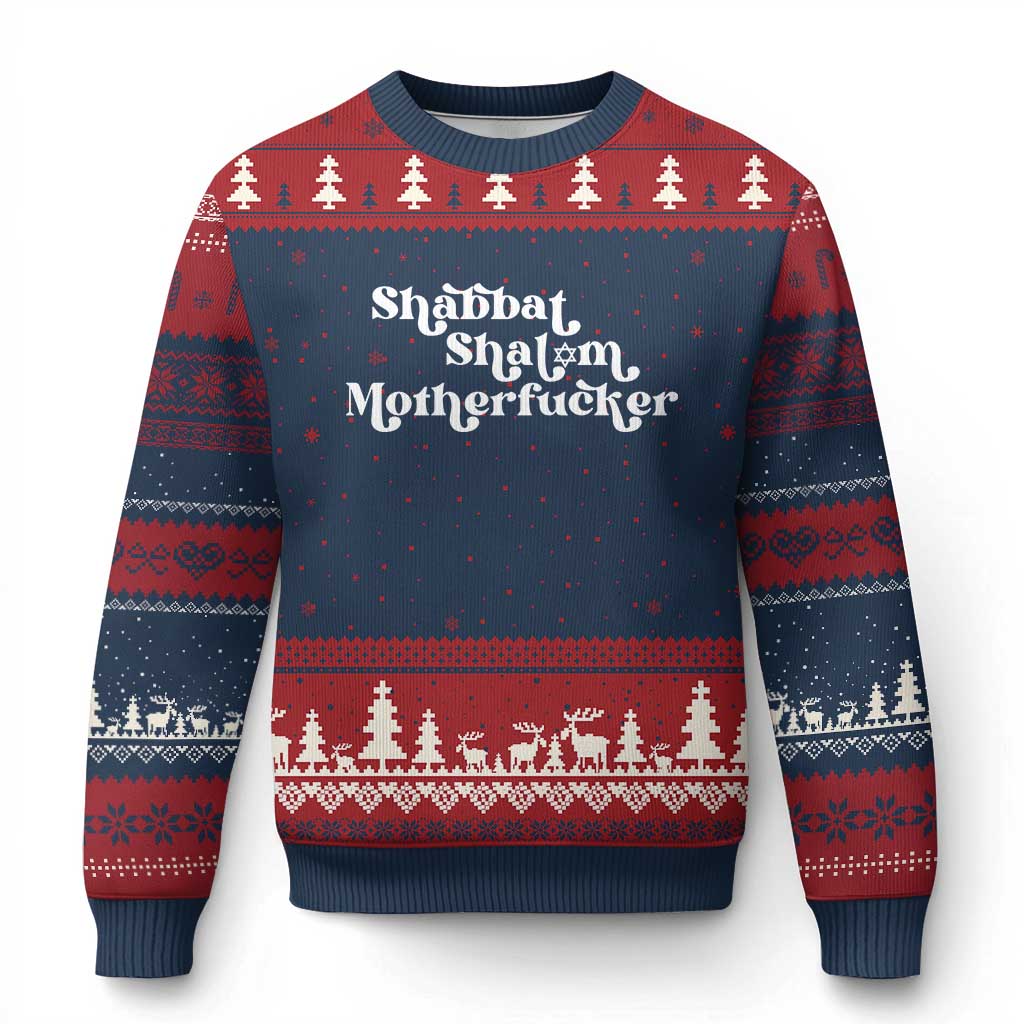 Funny Shabbat Shalom Motherfucker Ugly Christmas Sweater Jewish Kosher - Wonder Print Shop