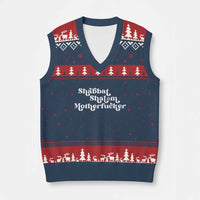 Funny Shabbat Shalom Motherfucker V-Neck Knit Sweater Vest Jewish Kosher - Wonder Print Shop