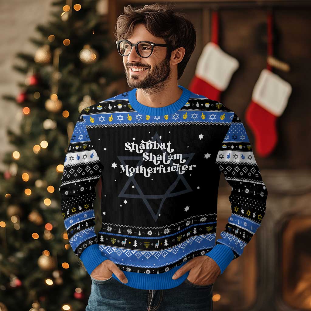 Funny Shabbat Shalom Motherfucker Hanukkah Ugly Sweater Jewish Kosher - Wonder Print Shop