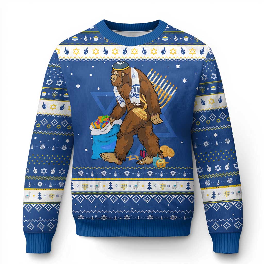 Funny Chanukah Bigfoot Menorah David Stars Hanukkah Ugly Sweater - Wonder Print Shop