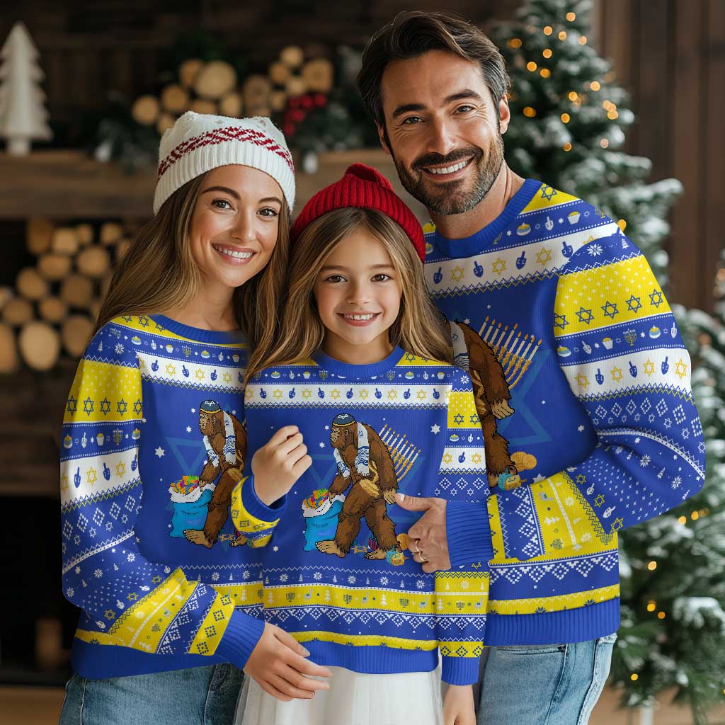 Funny Chanukah Bigfoot Menorah David Stars Hanukkah Ugly Sweater - Wonder Print Shop