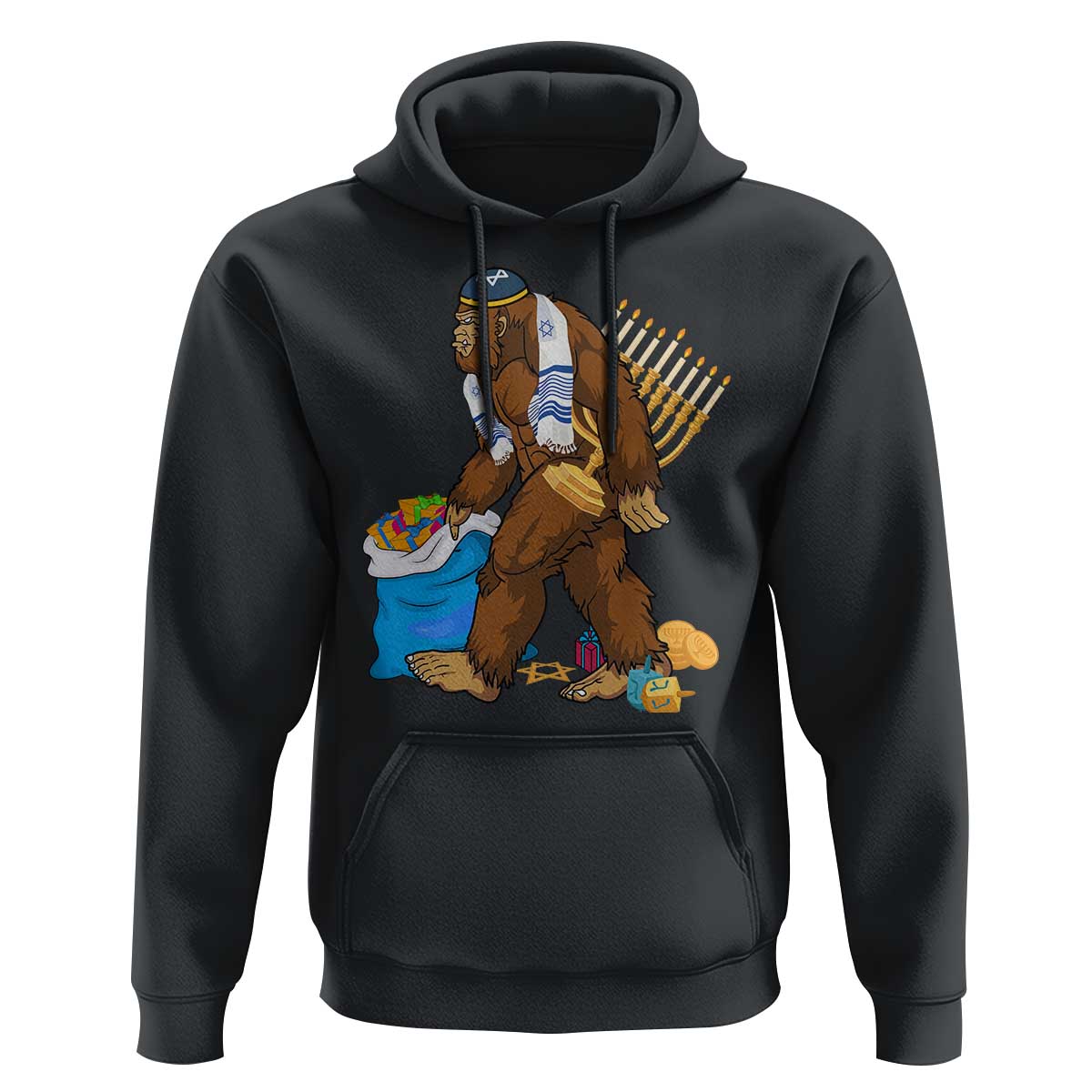 Funny Hanukkah Bigfoot Menorah David Stars Hoodie