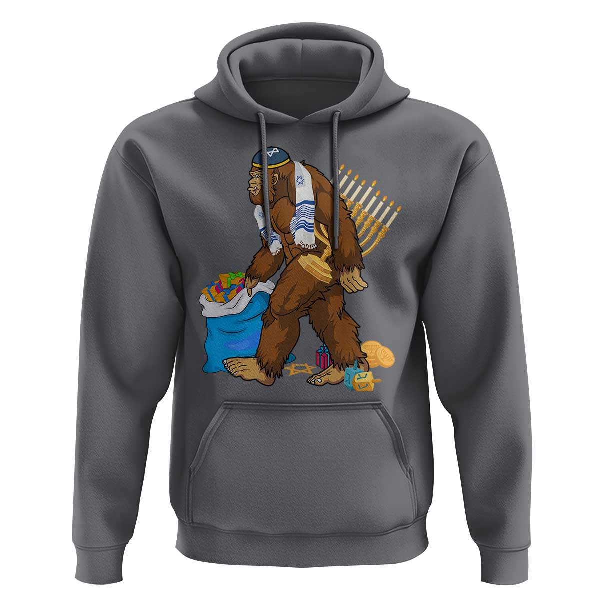 Funny Hanukkah Bigfoot Menorah David Stars Hoodie