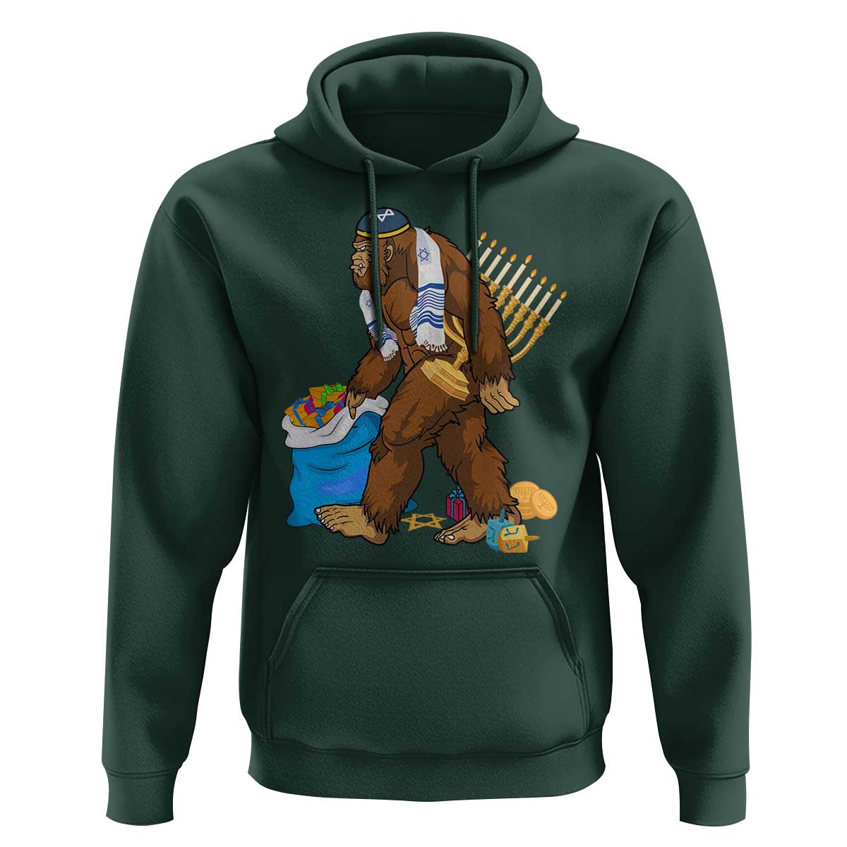 Funny Hanukkah Bigfoot Menorah David Stars Hoodie