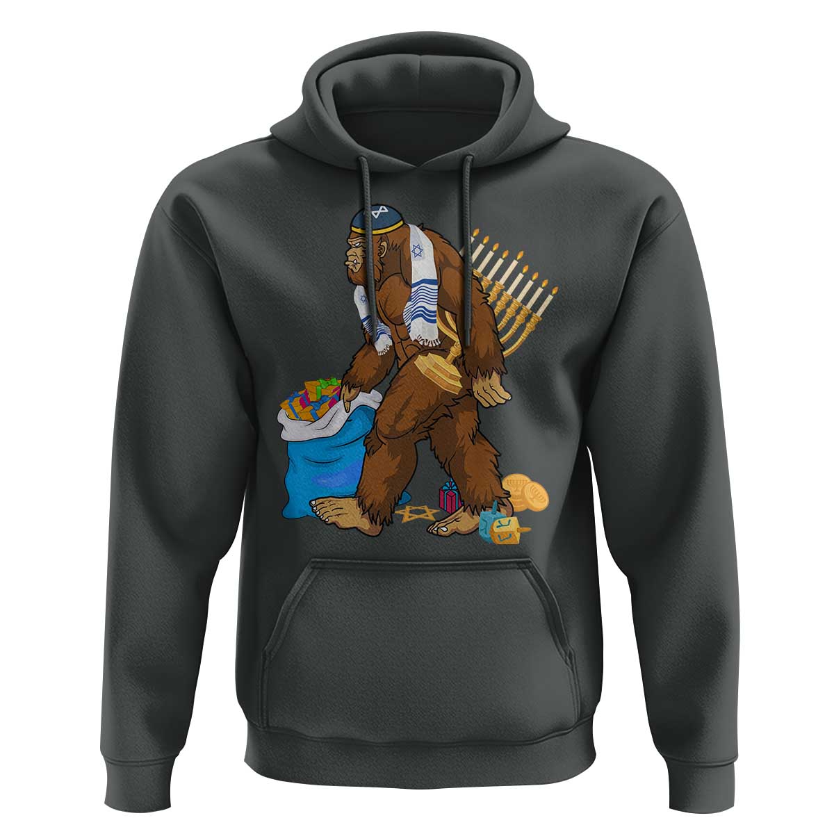 Funny Hanukkah Bigfoot Menorah David Stars Hoodie