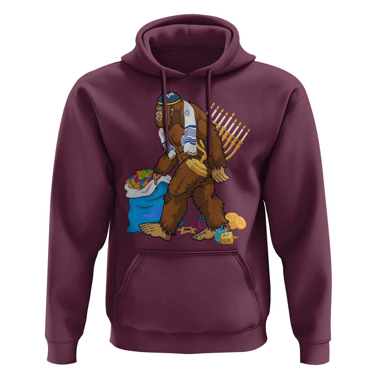 Funny Hanukkah Bigfoot Menorah David Stars Hoodie