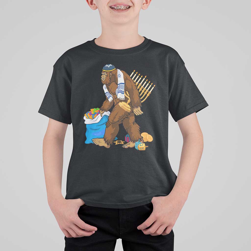 Funny Hanukkah Bigfoot Menorah David Stars T Shirt For Kid - Wonder Print Shop
