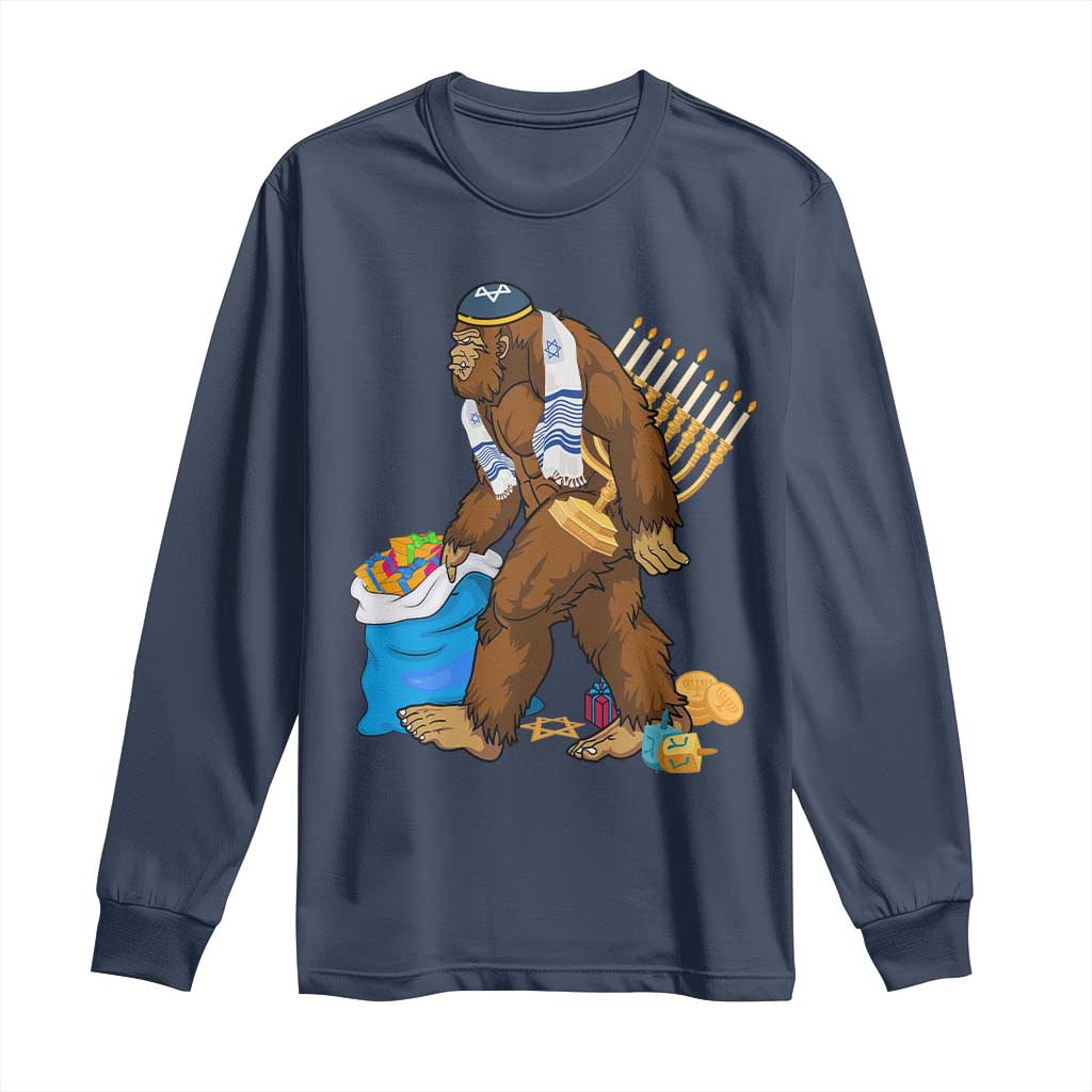 Funny Hanukkah Bigfoot Menorah David Stars Long Sleeve Shirt