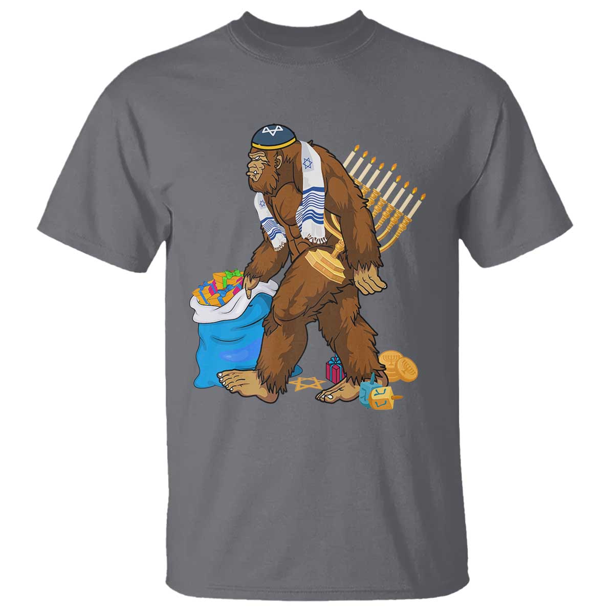 Funny Hanukkah Bigfoot Menorah David Stars T Shirt - Wonder Print Shop