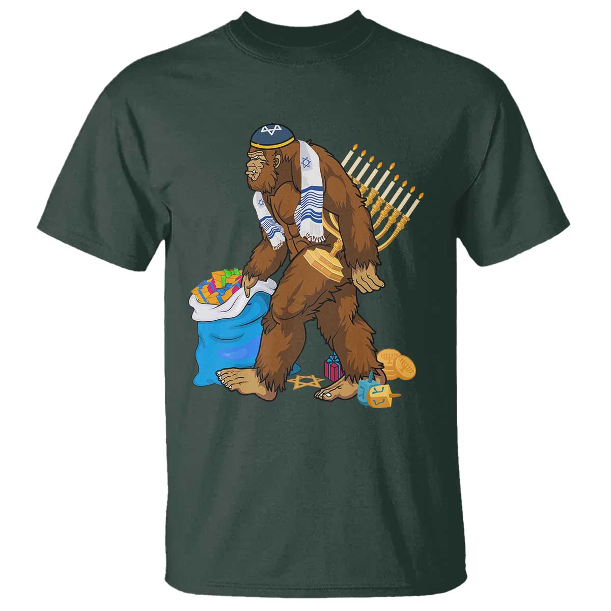 Funny Hanukkah Bigfoot Menorah David Stars T Shirt - Wonder Print Shop