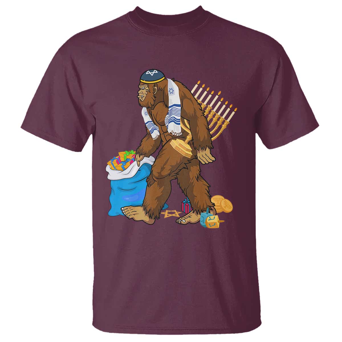Funny Hanukkah Bigfoot Menorah David Stars T Shirt - Wonder Print Shop