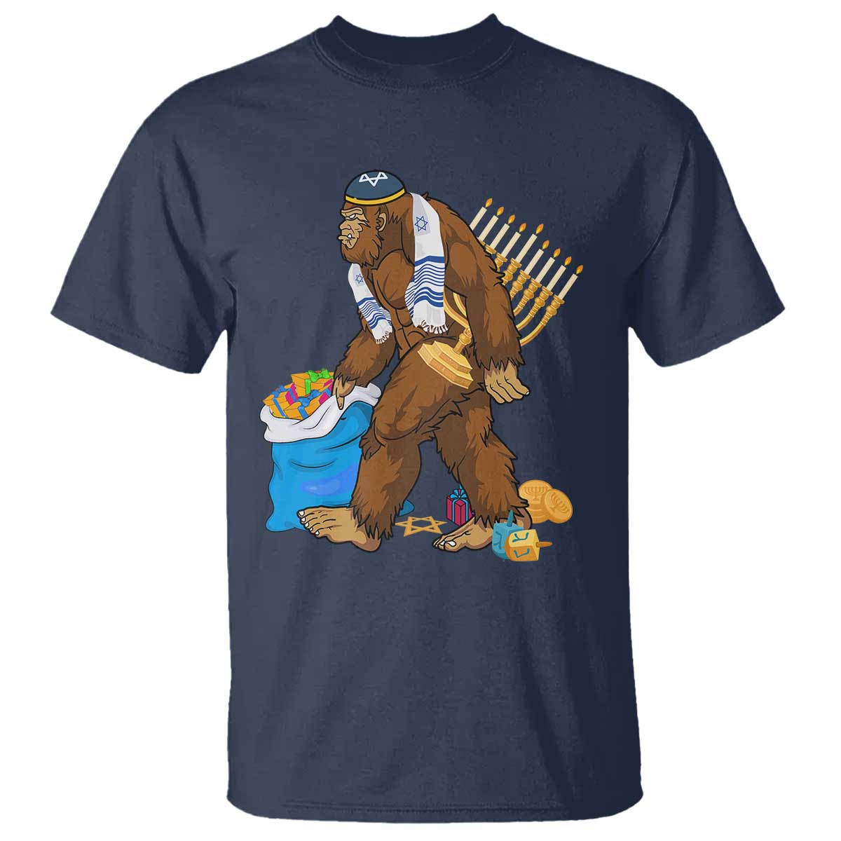 Funny Hanukkah Bigfoot Menorah David Stars T Shirt - Wonder Print Shop