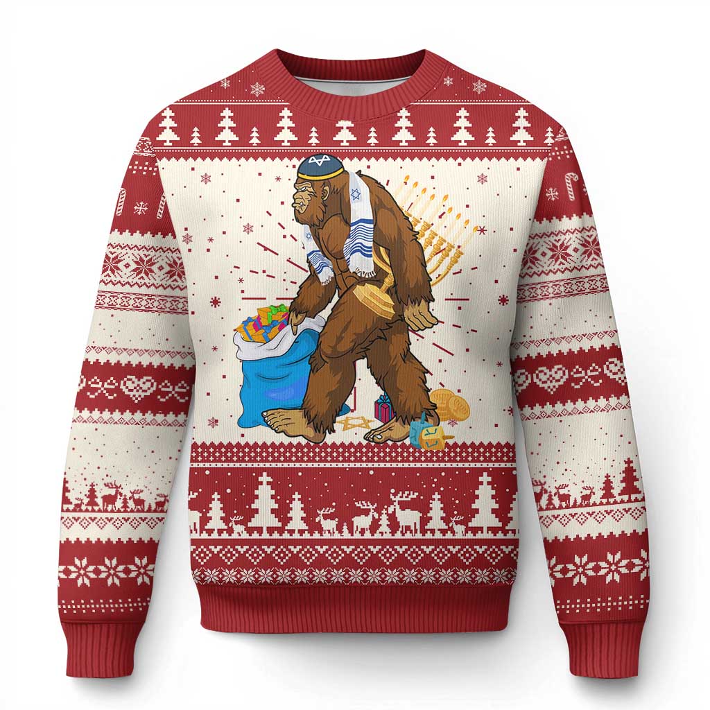 Funny Hanukkah Bigfoot Menorah David Stars Ugly Christmas Sweater - Wonder Print Shop