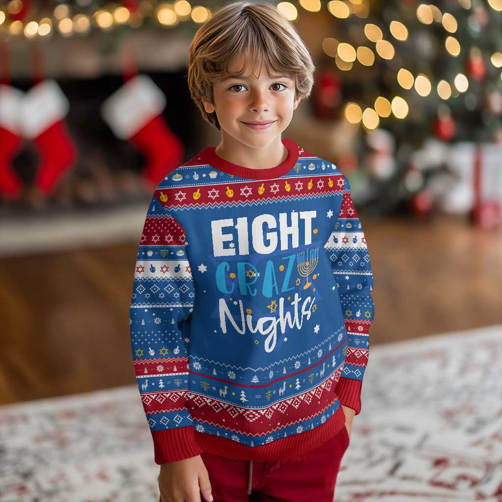 Funny Chanukah Eight Crazy Nights Hanukkah Ugly Sweater Menorah David Stars - Wonder Print Shop